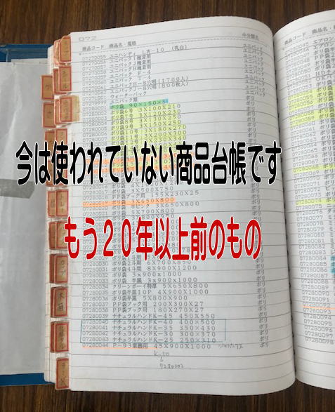 西川善の昔の商品台帳です。