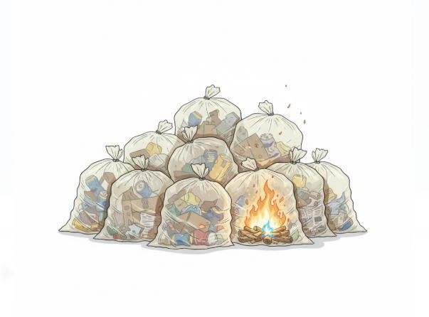 半透明の袋が燃えている画像