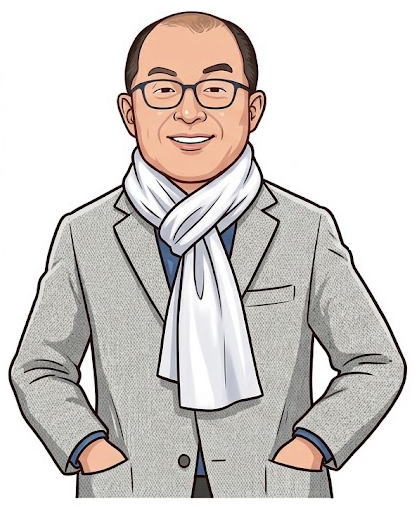 社長が白いマフラーを巻いたイラスト1