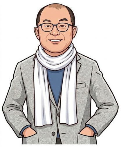 社長が白いマフラーを巻いたイラスト2