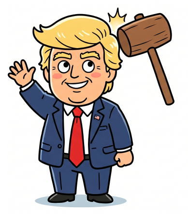 トランプの頭をトンカチでたたいているイラスト