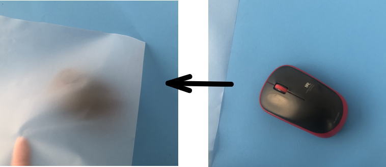 梨地ビニールをマウスの上に離しておくと見えにくいです