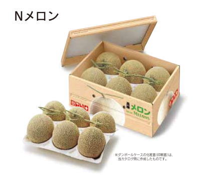 メロンが6個おさまるパックです。メロンの置き方は斜めです。