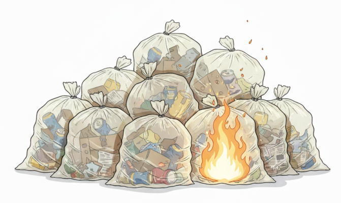 ごみ袋が燃えている様子