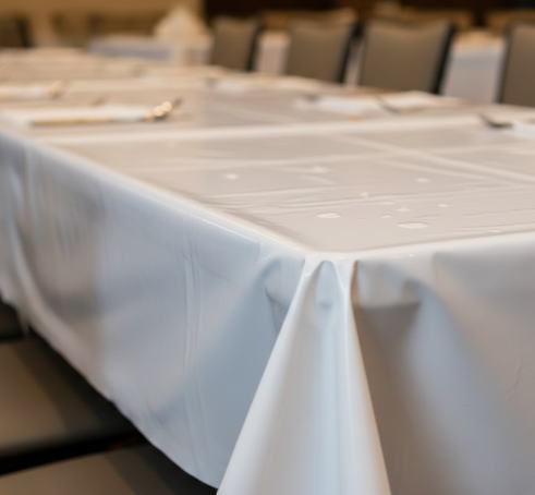 机の上に敷いてある白いビニール