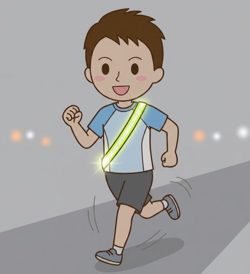 夕方タスキをかけて走る少年